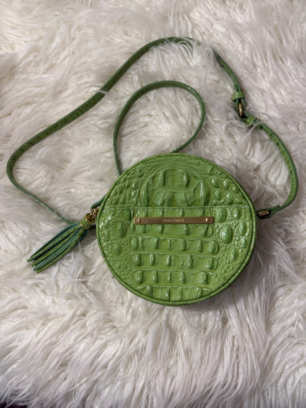 RARE Brahmin Green Croc-Embossed Round Lane Crossbody Bag small